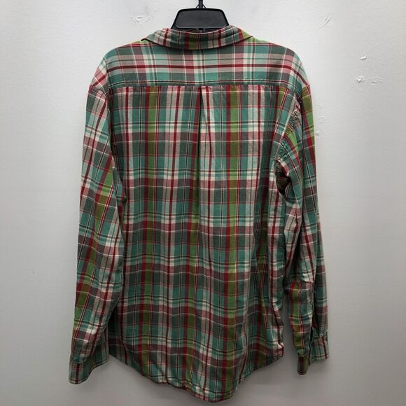 Carbon2Cobalt Shirt Mens Large Green Red Plaid Button Up Flannel Pocket Comfort - Picture 8 of 12